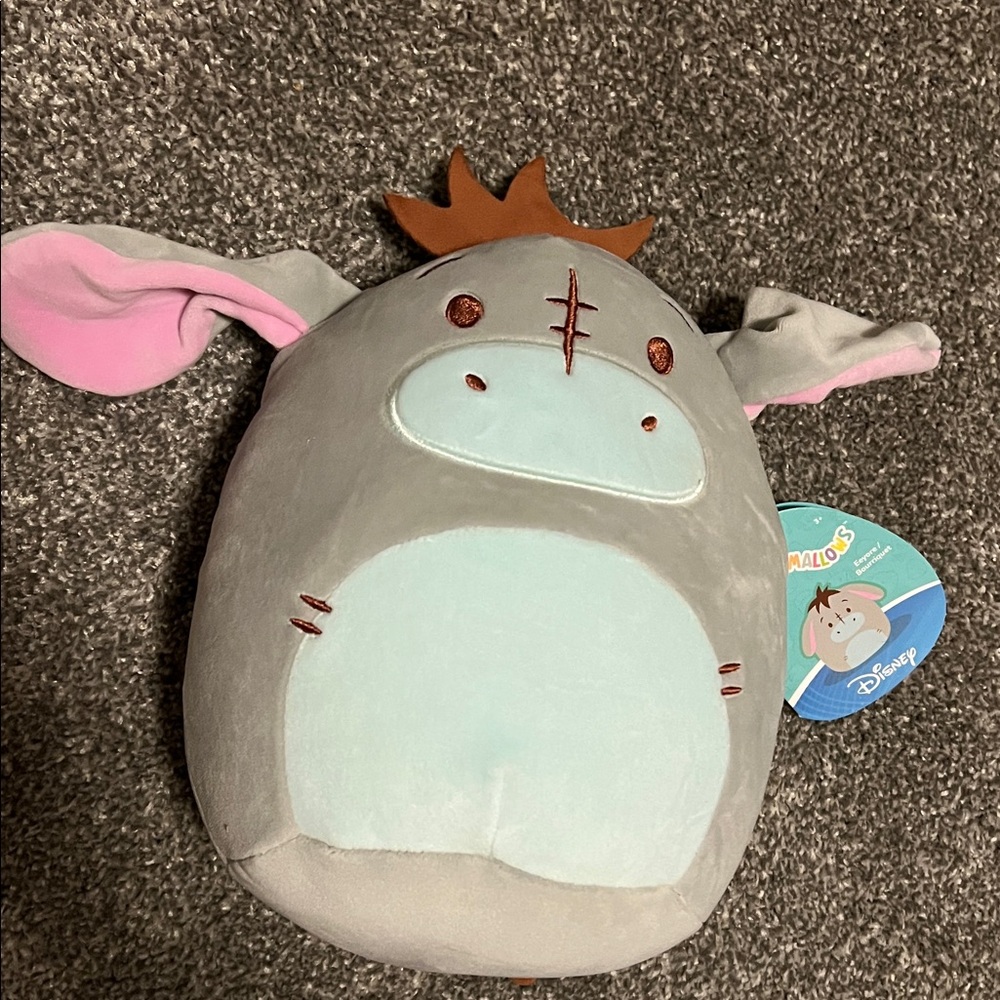 NWT - Disney Eeyore Plush Squishmallow  - Gray, Light Blue & Pink Accents